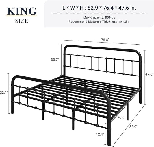 Allewie King Size Metal Platform Bed Frame with Victorian Style Wrought Iron-Art Headboard/Footboard, No Box Spring Required, Black
