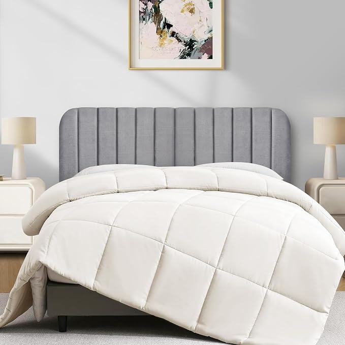 King Headboard Only - Upholstered Headboard for Bed, Easy Assembly, Velvet Covered Sponge, Place Between Bed & Wall, Adjustable Metal Legs with Non-Slip Pads, Grey