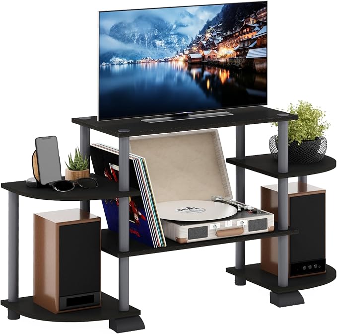 Furinno Turn-N-Tube Rounded Corner TV Entertainment Center, Black/Grey