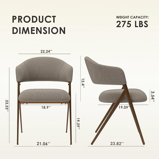 COLAMY Dining Chairs Set of 2, Mid Century Modern Dining Room Kitchen Dinner Chairs with Iron Legs, Open Back and Padded Seat, for Living Room/Bedroom/Restaurant/Cafe, Taupe