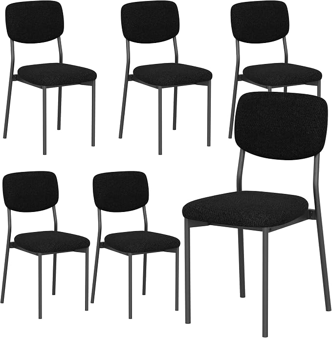 Einhomn Upholstered Dining Chairs Set, Modern Stackable Dining Room Chairs with Soft Velvet Backrest, Kitchen Chairs with Sturdy Metal Legs for Living Room, Restaurant, Set of 6,Black
