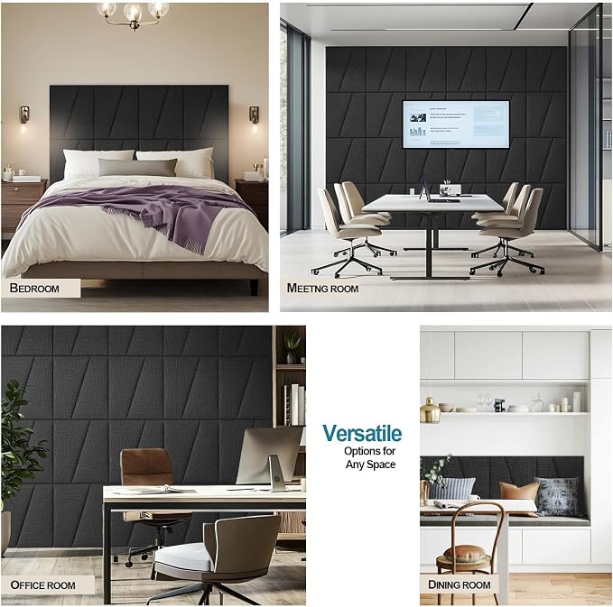 Peel and Stick Headboard for Twin Bed Linen Fabric Upholstered Wall Mounted Headboard - Wall Padding Panel in Black for Bedroom/Living Room/Dorm (4 Panels)