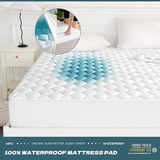 UNILIBRA Full Mattress Protector Waterproof, Deep Pocket Mattress Pad Cover Up to 18 Inches, Quilted Fitted Hollow Cotton Filling Breathable Mattress Topper