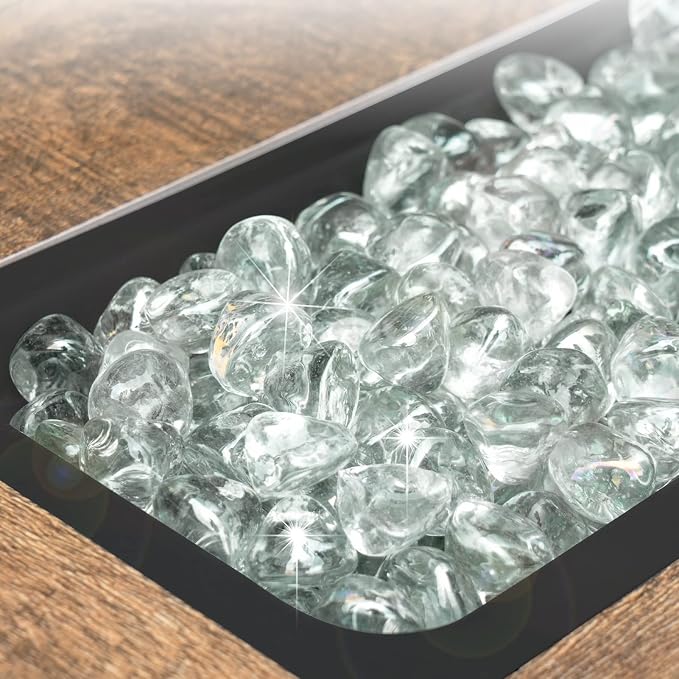 GASPRO 10 Pound Fire Glass Diamonds - 1inch Clear Fire Glass for Propane Fire Pit, Decorative Fire Pit Glass Rocks for Gas Fireplace, Crystal Luster