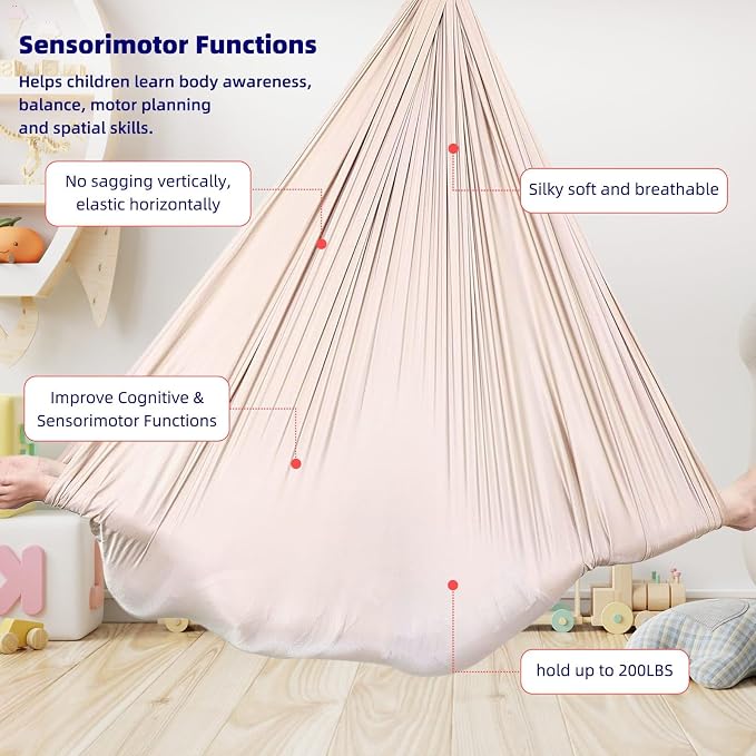 Sensory Swing Cuddle Hammock Chair for Special Needs Kids, Milky | Adjustable Indoor & Outdoor Hanging Seat, Sensory Integration Tool for Autism, ADHD & Asperger Kids