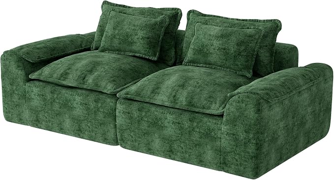 Hobestluk 87" Cloud Sectional Couch Loveseat with Deep Seat 2-Seater with Removable Cover Large Sofa Couch for Living Room (Green, Loveseat Sofa)