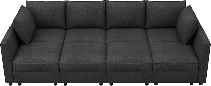 HONBAY Modular Sofa Sectional Sleeper Couch with Storage Seat Reversible Sectional Sleeper Couch Modular Sofa - Linen Grey