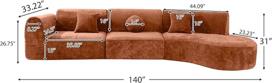 Christopher Knight Home Grelyn Modern Curved Modular Sectional Sofa, Wool Fabric Large Cloud Couch, 6-Seater L-Shaped Couch Living Room, 3-Piece Lounge Sofa with Chaise,Fully Assembled,Brownish Orange