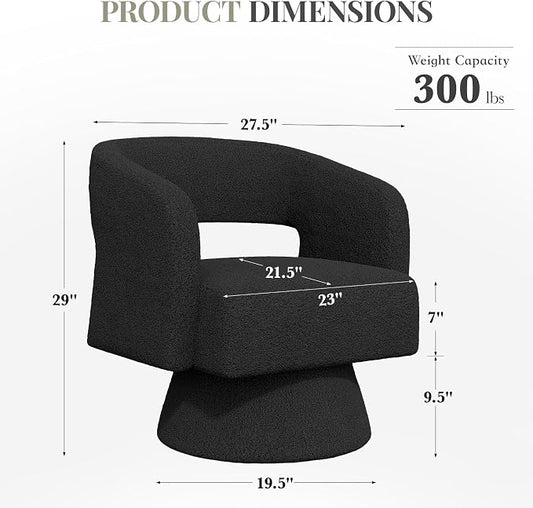 Luxanimarion Swivel Barrel Accent Chair,Oversized Teddy Upholstered Round Swivel Chair,Modern Luxury 360 Degree Living Room Vanity Chair for Bedroom Office,Black,2PCS