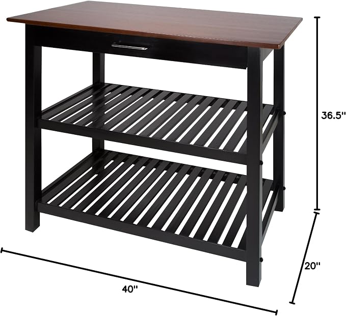 Casual Home Kitchen Island with Solid American Hardwood Top, Walnut&black