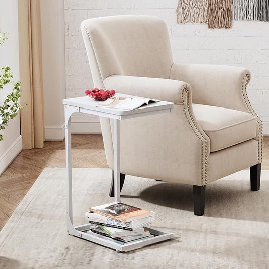 QEEIG C Table Side Table Set of 2 Living Room Sets C Shaped Couch Tray End Tables Modern, White (017-30-002WW)