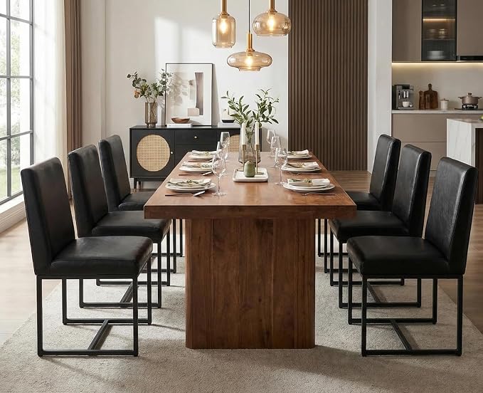 CIMOTA Black Modern Dining Chairs Set of 6, Leather Dining Room Chairs Upholstered Armless Guest Side Chair with Black Base for Dining Room/Kitchen, 6PCS