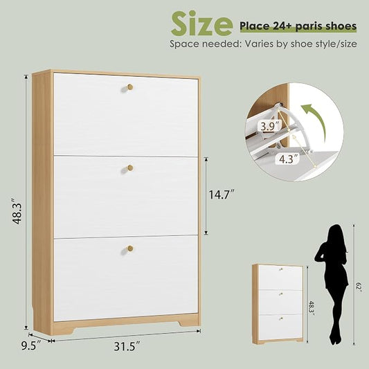 Nicetree Shoe Storage Cabinet for Entryway, Modern Shoe Cabinet, Freestanding Shoe Rack Cabinet, Hidden Shoe Dresser for Hallway,Foyer, Natural Oak and White