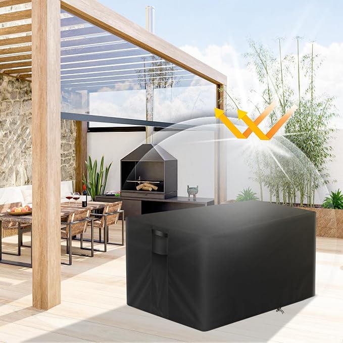 POMER Fire Pit Cover, Rectangular 42inch Firepit Cover for Outdoor Fireplace Waterproof Propane Fire Table Cover - 42x24x24 inch
