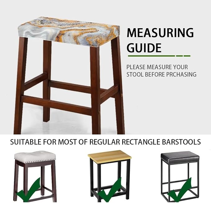 Marble Print Bar Stool Seat Covers Rectangle 2 Pack Stool Covers Rectangular Vanity Chair Cover Saddle Bar Stool Covers Barstool Covers Slipcovers with Nonslip Elastic Bottom