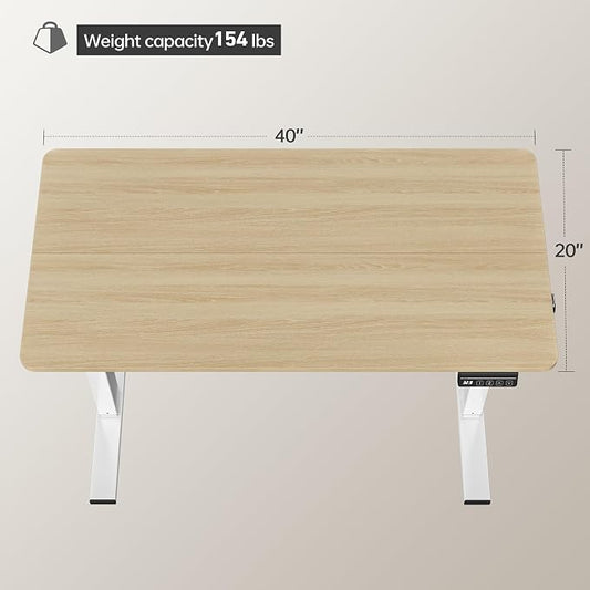 LongKe Electric Standing Desk Adjustable Height, 40x24 Inches Sit Stand up Desktop for Home Office, Ergonomic Rising Computer Table with Memory Preset, Yellow Beams
