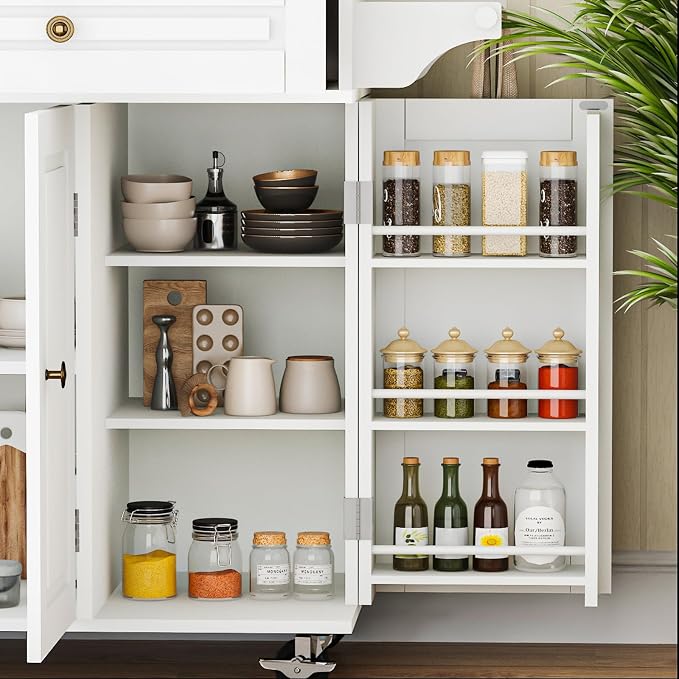 59 Kitchen Island Cart with Drop Leaf Breakfast Bar, Rolling Mobile Kitchen Island Table on Wheels with Storage Cabinet, Drawer, Spice/Towel Rack, White