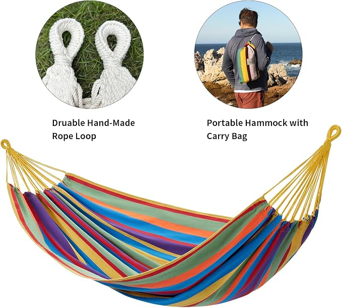 CHULIM Brazilian Double Hammock with Tree Straps,Extra Large 94x63IN,2 Persons Hammock for Backyard Patio Outdoor and Indoor,450lbs Weight Capacity,Soft Woven Cotton Fabric - Tropical
