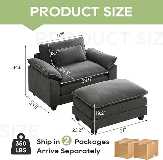 Oprisen 53" Modular Sectional Sofa, Comfy Cloud Couch Sectional Sofa with Ottoman, Velvet Sofa Sleeper Deep Seat Sofa with Throw Pillows for Living Room (Blue Gray)