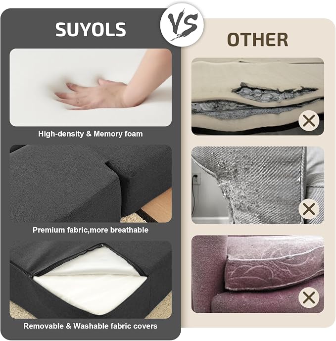 SUYOLS 2-in-1 Folding Sofa Bed with Pillows - Folding Chair Floor Couch & Sleeping Mattress - Washable Cover & Memory Foam Sleeper Chair for Living Room/Guest Room/Apartment/Loft, Dark Gray, Twin XL