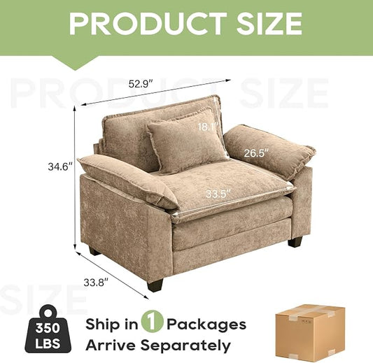 Oprisen Modular Sectional Sofa, Comfy Cloud Couch Sectional Sofa, Chenille Sofa Sleeper Deep Seat Sofa with Throw Pillows for Living Room (Khaki, 53"- Single Seat)