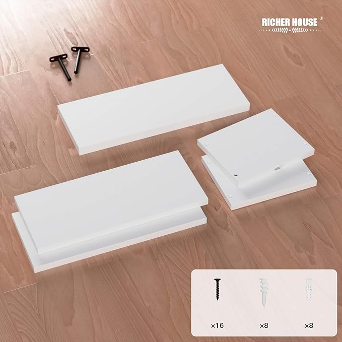 RICHER HOUSE Floating Shelves Bathroom, White Floating Shelves for Wall, Above Toilet Bathroom Shelves, Wall Mounted Hanging Shelves for Bedroom, Kitchen, Living Room Decor - White