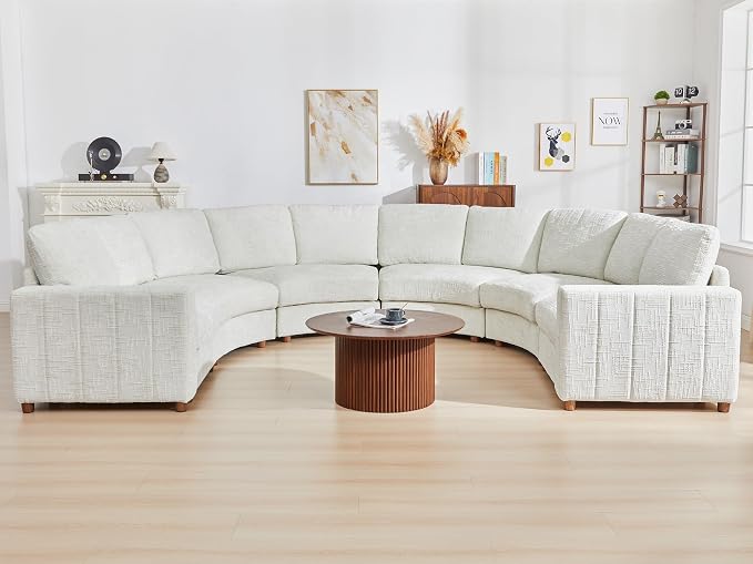 ORRD Oversized Curved Sectional Sofa, Convertible U Shaped Couch with Deep Seat, Boucle Modular Sectional Sofa with Pillows, Chenille Comfy 6 Seat Couch for Living Room, White