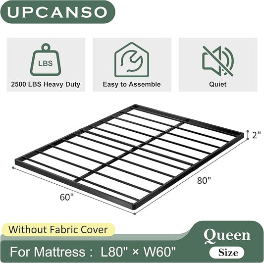Upcanso Box Spring for Queen Bed Bed Base 2 Inch, Low Profile Metal Queen Box Spring Bunkie Board 2 Inch, 3000 Lbs Max Weight Capacity Mattress Foundation, Noise-Free, Easy Assembly
