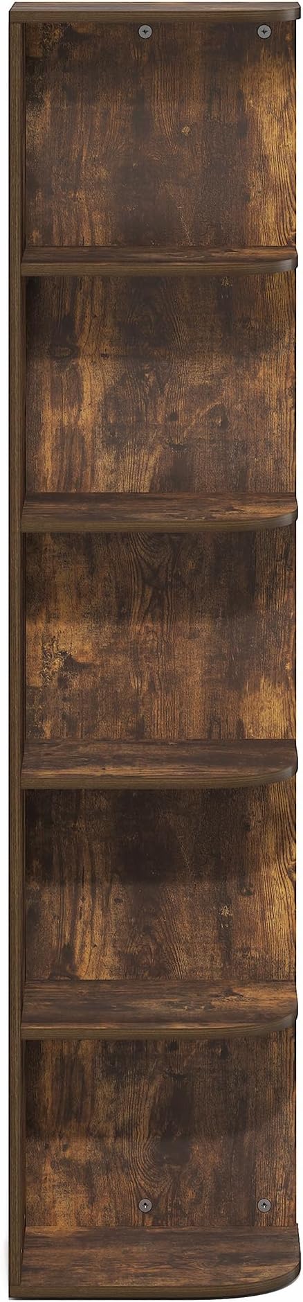 Furinno PASIR Book Shelf, 5-Tier Corner Bookshelf with Open Shelf, Standing Bookcase, 9.3 x 12 x 51.7, for Organization and Storage, for Living Room, Bedroom, Home Office, Amber Pine