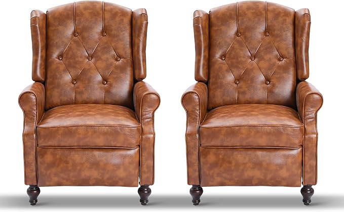 Wingback Recliner With Massage and Heat, PU Leather Push Back Arm Chair for Living Room, Bedroom, Home Theater (2,Yellow)