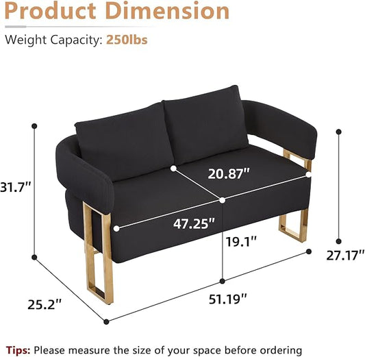 YISHENG Loveseat Sofa Modern Accent Chairs for Living Room with Golden Metal Legs Soft Teddy Upholstered Reading Armchairs no Wheels for Reception Room//Bedroom/Lounge/Office, Black
