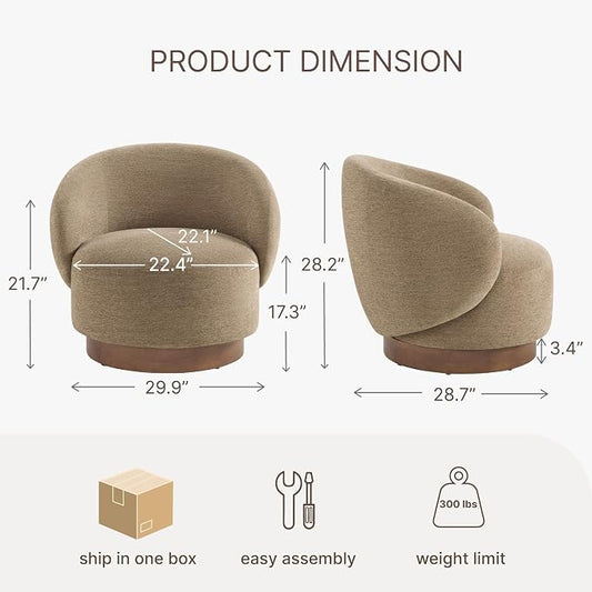 KISLOT Swivel Accent Chair Modern Round Barrel Armchair with Upholstered Performance Fabric for Living Room Bedroom Waitingroom,1 Box,Brown