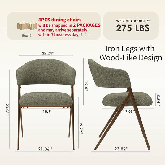 COLAMY Dining Chairs Set of 4, Mid Century Modern Dining Room Kitchen Dinner Chairs with Iron Legs, Open Back and Padded Seat, for Living Room/Bedroom/Restaurant/Cafe, Green