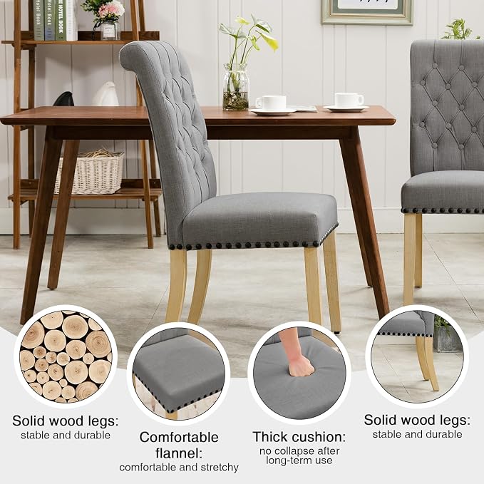 AODCHR Upholstered Fabric Accent Dining Chair Set of 6, Elegant Tufted Dining Room Chairs, Kitchen Room 2 Arm with 4 Armless,Dark Grey