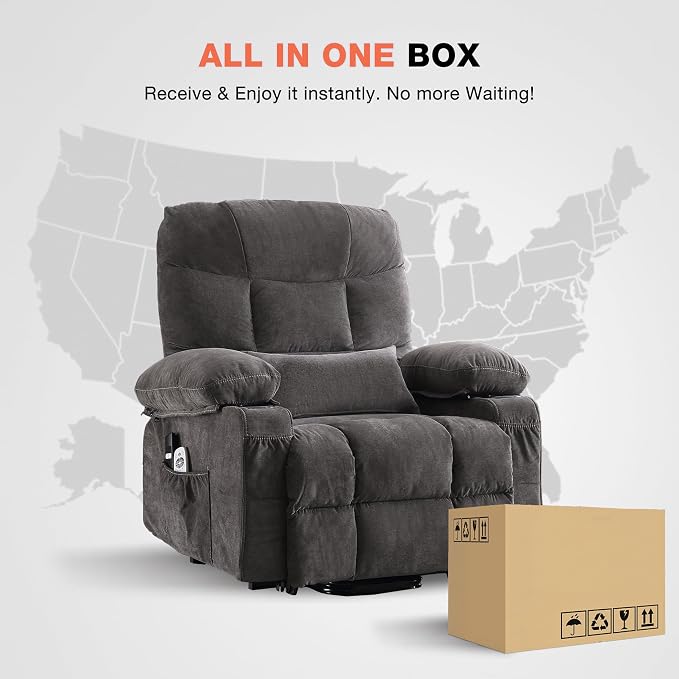 MAHOMICO Power Lift Recliner Chair for Elderly with Vibration Massage and Lumbar Heating, Electric Lift Recliner Single Sofa with Side Pocket, Two Cup Holders and USB Charge Port for Living Room