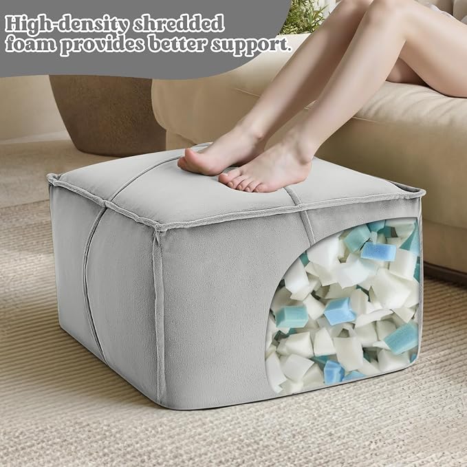 MeMoreCool Stuffed Round Pouf Ottoman Foot Rest, Floor Pouf Foot Stool with Soft Foam Chunk Filling, Small Round Ottoman Footstool Circle Footrest for Living Room