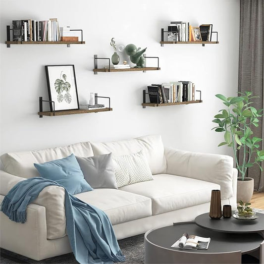 Floating Shelves, 24 Inches Easy to Install Wall Mounted Shelves, Set of 3, Rustic Wood Shelves for Wall Decor, Storage Shelves for Living Room (Brown)