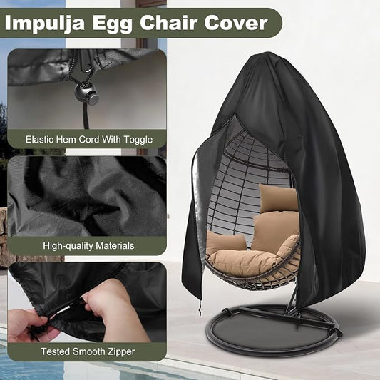 Egg Chair Cover Waterproof, 75x45 Inch Outdoor Hanging Egg Swing Chair Cover, Heavy Duty 420D Oxford Fabric, UV Resistant Windproof with Zipper & Drawstring, Fits Single Seat Egg Chair (Black)
