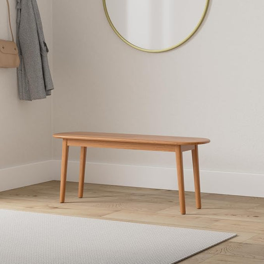 Entryway Bench, Solid Wood Dining Bench, Midcentury End of Bed Bench w/Rounded Corner, Outdoor Bench w/Robust Construction, Bedroom Bench, 10.24" W x 17.72" H(Natural 39.4inches)