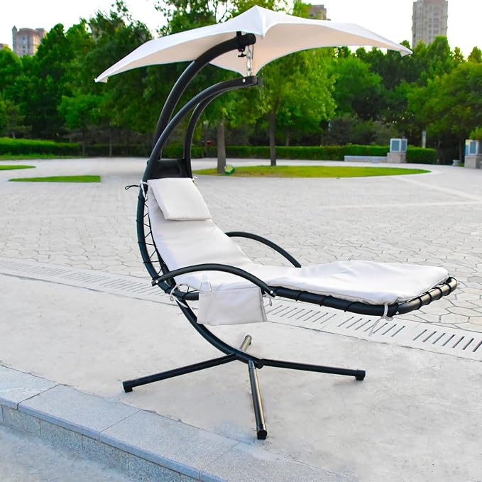 Outdoor Hanging Lounge Chair Replacement Cushion Cover and Umbrella Fabric, Made for Patio Curved Chaise Lounge Swinging Hammock Chair Pads, Waterproof Soft Fabric (Cushion Not Included, Khaki)