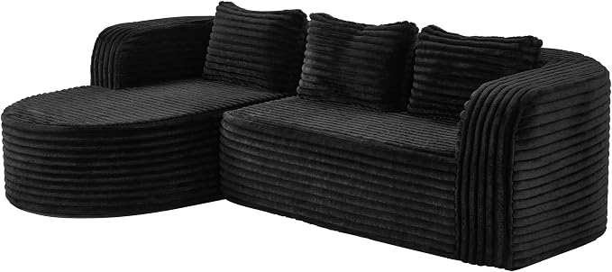Hobestluk Modular Sectional Sofa Couches L-Shape Couch 3 Seat Modular Sofa Memory Foam Sectional Couches for Living Room, Cloud Couch (Round Black, 96", Left Hand Facing)