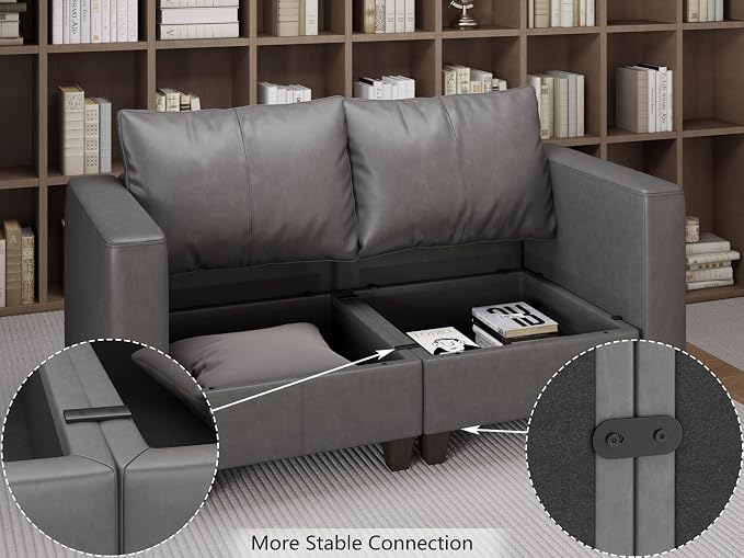 EASE MOOSE U Shaped Modular Sectional Sofa with Storage, Faux Leather Sectional Sofa Oversized Modular Sectional Couch
