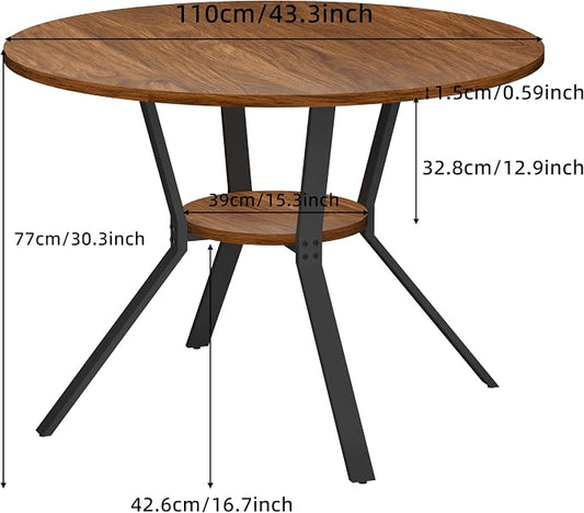 Dining Table for 2-4, 43“ Round Dining Room Kitchen Table with Storage,Round Table for Living Room,Fluted Wood Table,Oval Dinner Furniture with Adjustable feet (Walnut, 43 Inch)