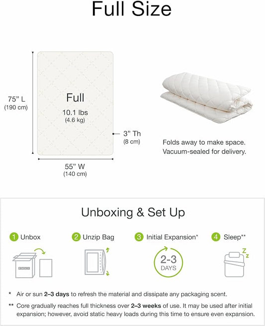 FULI Premium Japanese Futon Bed, Foldable Floor Bed, Wavy Foam Core Portable Sleeping Pad Shikibuton, Made in Japan (Full)