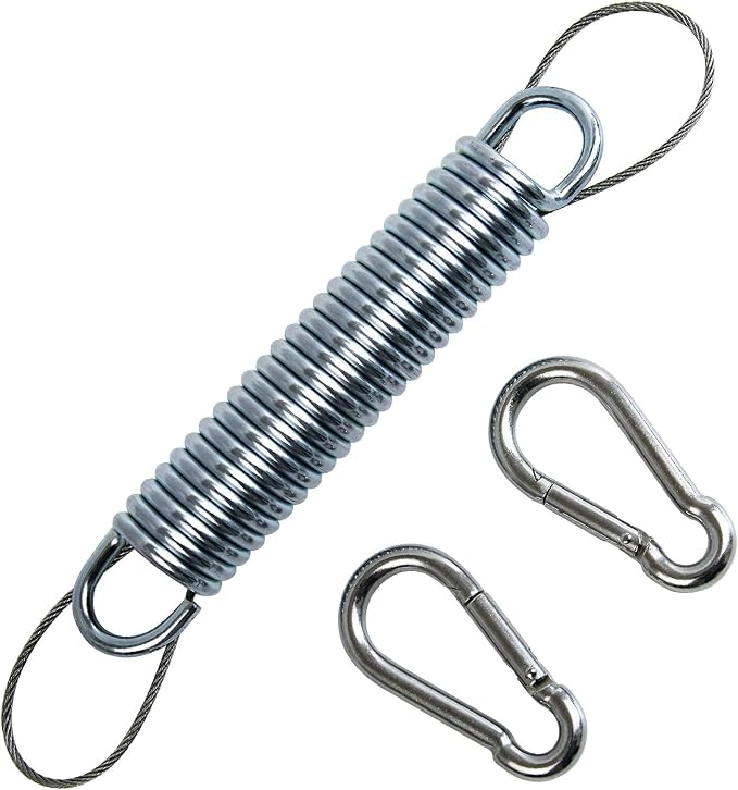 Porch Swing Springs Heavy Duty 700 Lb Capacity Each Hanging Chair Spring Stainless Steel Kit - 2 Springs, 4 Snap Hook Carabiners, 2 Safty Steel Wire for Swinging Porch, Swing Chair, Garden Hammocks