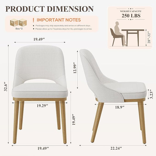 Modern Upholstered Dining Chairs Set of 4, Open Back with Solid Wood Legs, Ergonomic Curved Back Fabric Kitchen Chairs for Dining Room & Kitchen, Living Room Side Chairs, Farmhouse, Beige