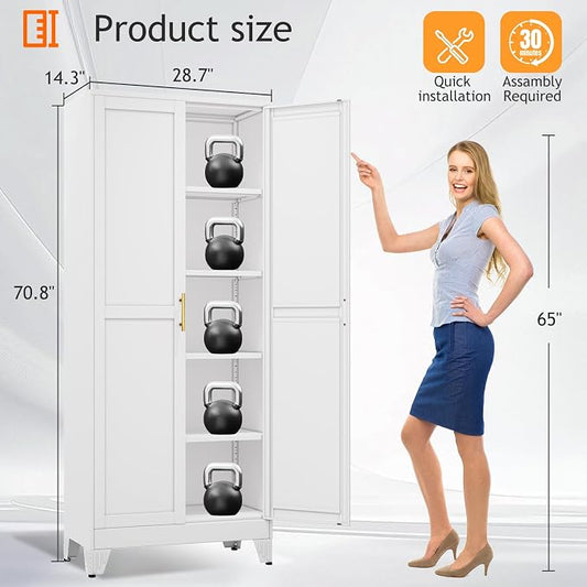 PAOFIN 71" Tall Metal Pantry Storage Cabinet with Doors and 4 Adjustable Shelves, White Kitchen Food Pantry Cabinets, Tall Freestanding Cupboard for Kitchen, Dining Room or Living Room