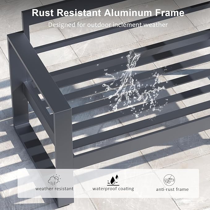 LayinSun Outdoor Patio Aluminum Loveseat, Metal Modern 2-Seat Sofa with Washable Thick Cushions