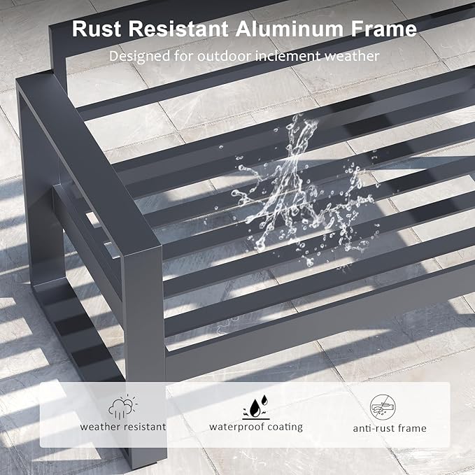 LayinSun Outdoor Patio Aluminum Sofa, Metal Modern 3-Seat Couch with Washable Thick Cushions