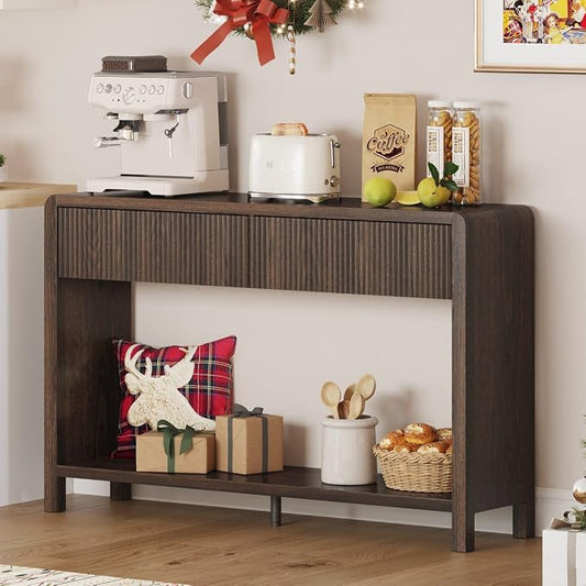 FATORRI Console Sofa Table with 2 Drawers, 47.2 inch Wood Couch Table Behind Sofa, Farmhouse Entryway Tables for Hallway Storage, Dark Walnut